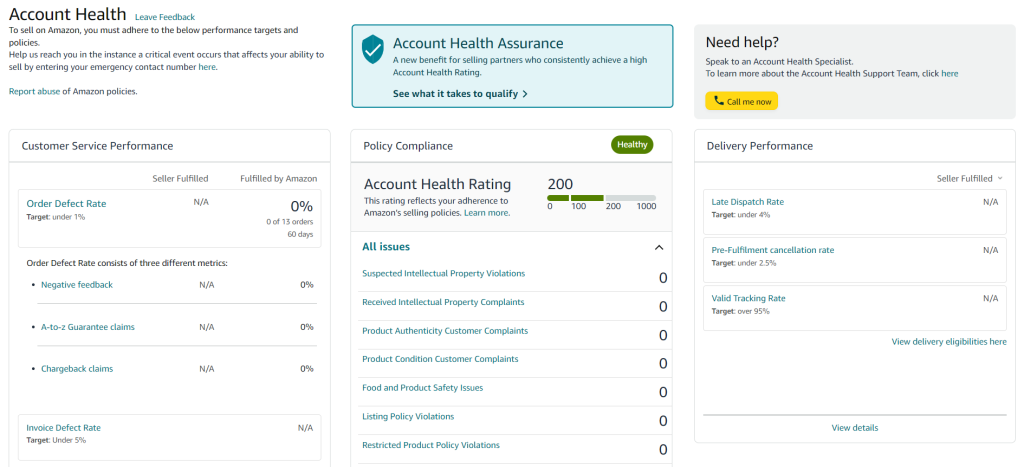 Amazon Seller Central Account Health