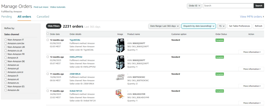 Amazon Seller Central Order Management