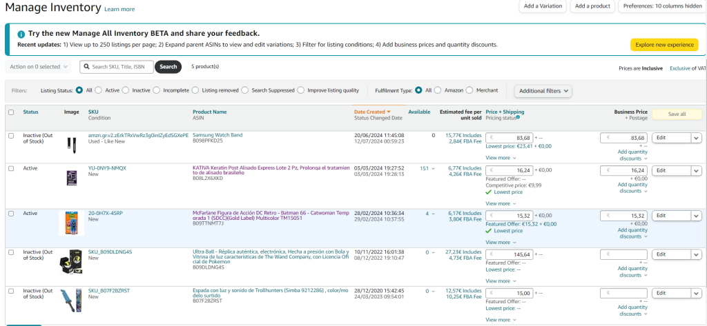 Amazon Seller Central - Inventory Manager